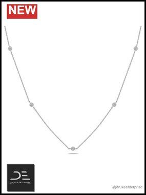 Moissanite Station Necklace Sterling Silver 18K White Gold Plated Dainty Bezel
